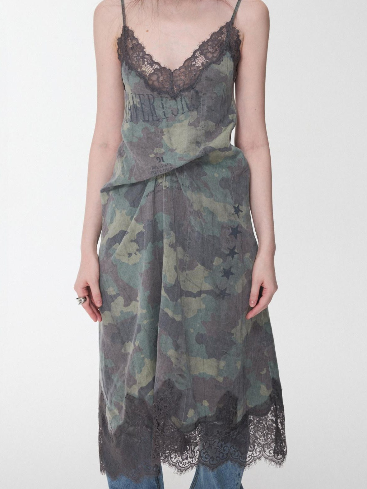 1JINN STUDIO Lyocell Linen Printed V-neck Strappy O Shape Casual Women Camo Maxi Dresses