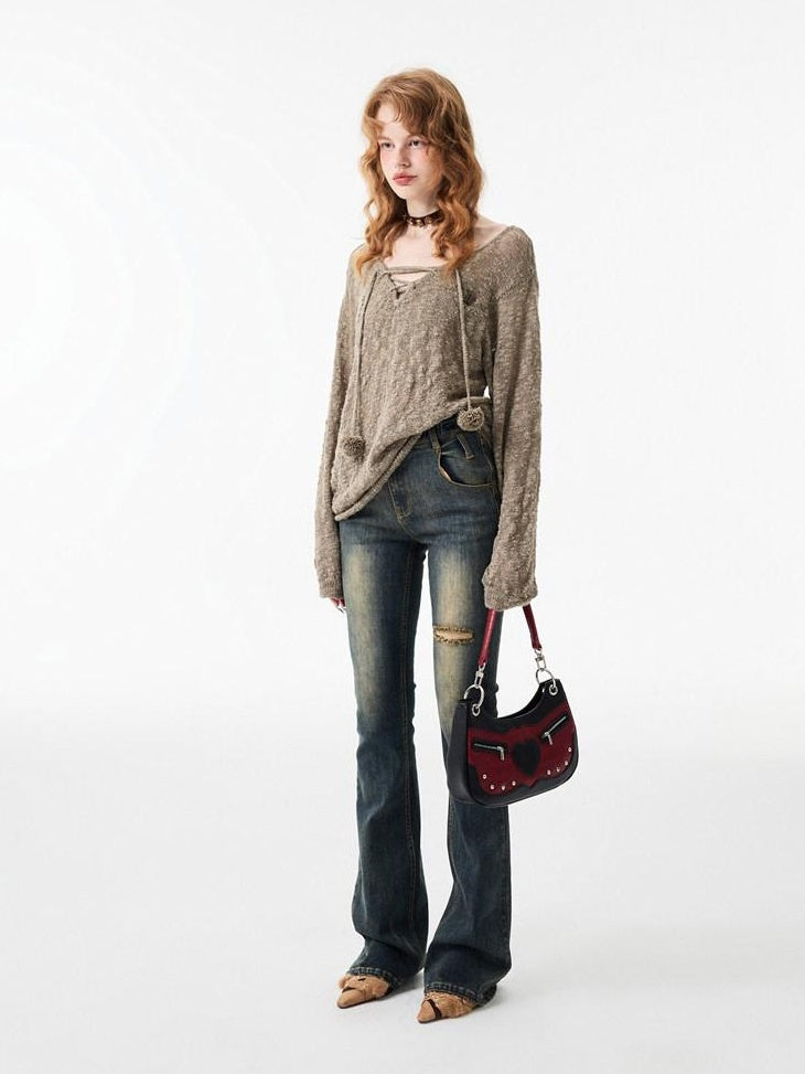1JINN STUDIO Vintage Faded Thick Denim Slim Natural Waist Women Straight Leg Jeans