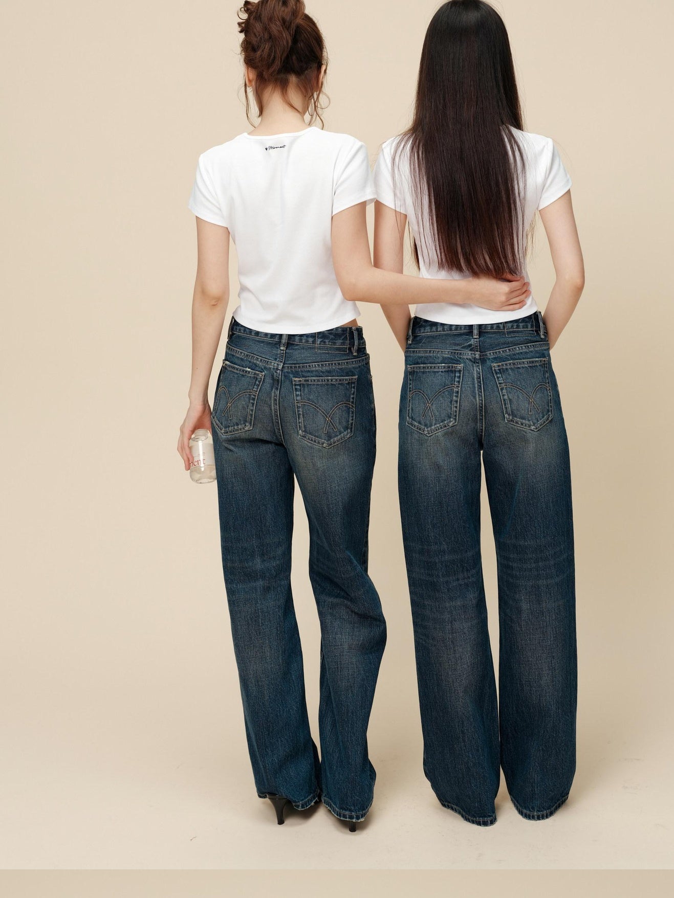 Miroment Vintage Distressed Straight Leg Mid Low Rise Button Fly Women Denim Jeans