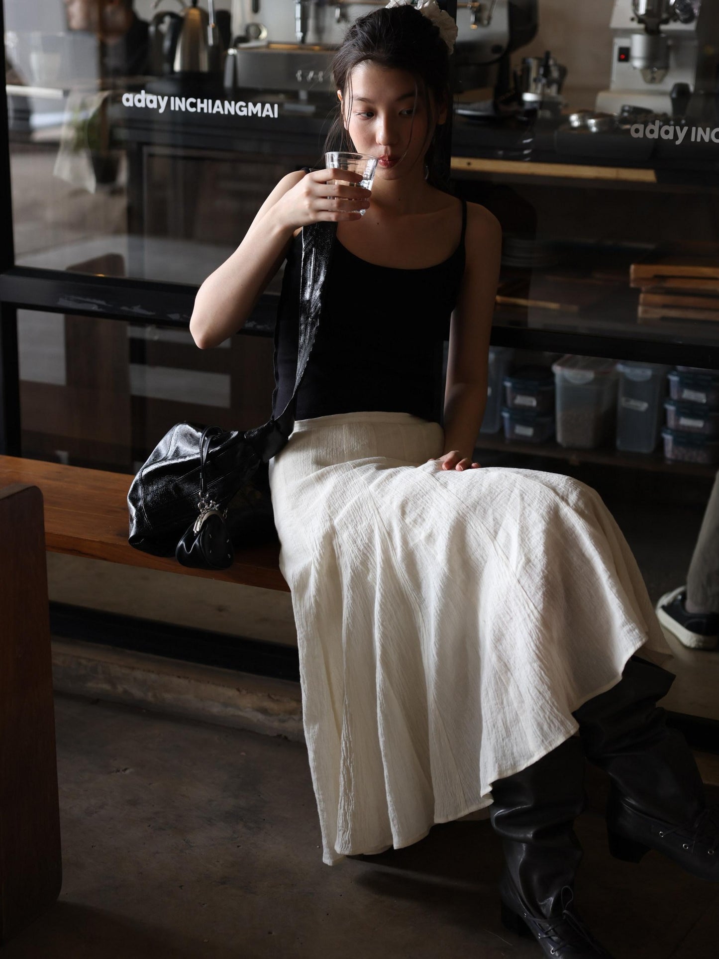 Miroment Linen Cotton Blend High Waist A Line Versatile Office Casual Midi Skirt
