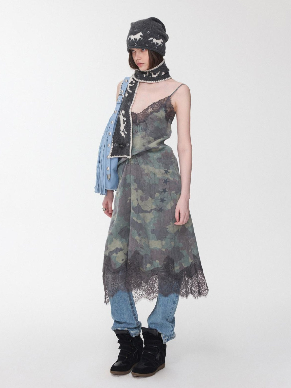 1JINN STUDIO Lyocell Linen Printed V-neck Strappy O Shape Casual Women Camo Maxi Dresses