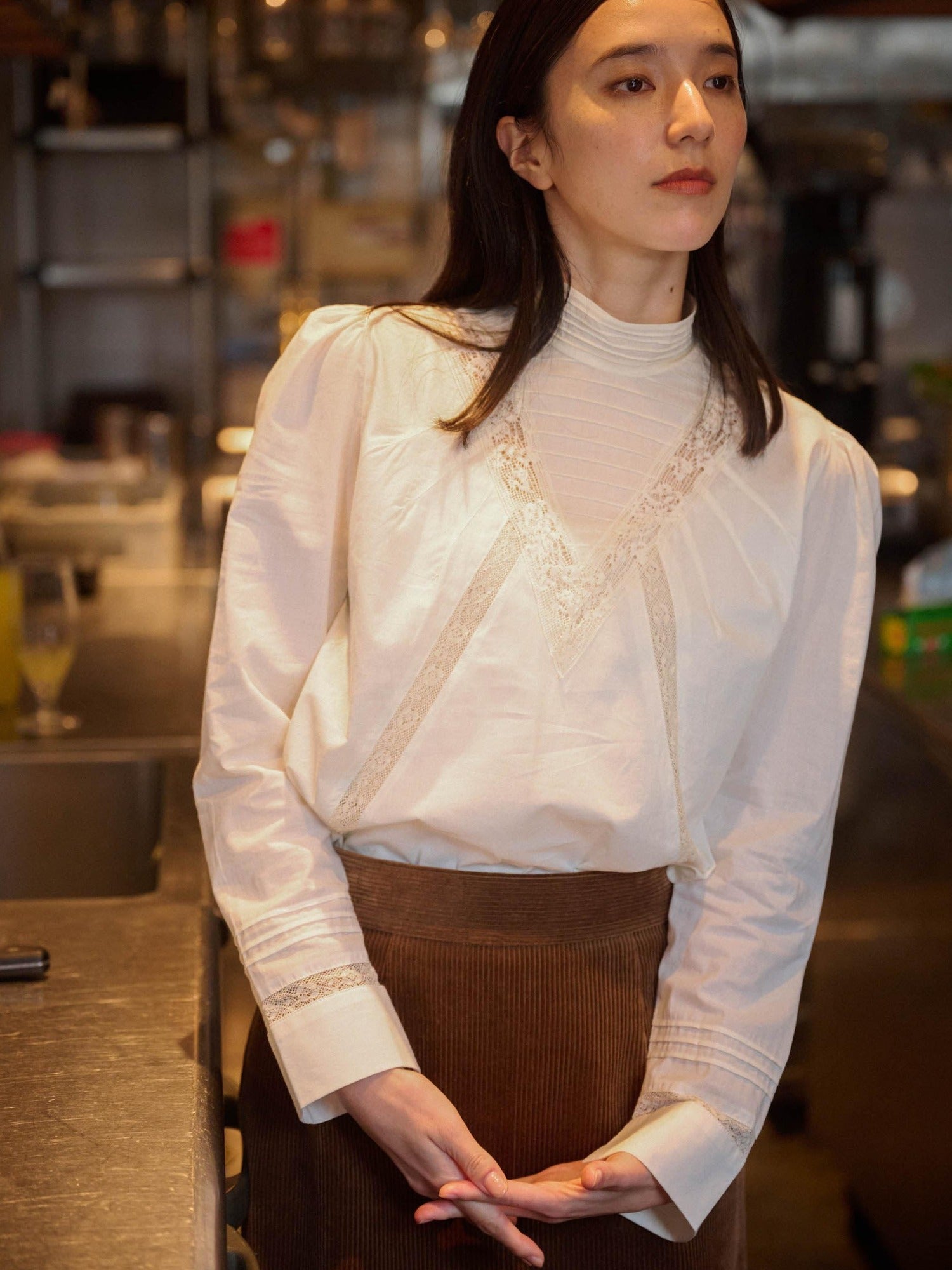 Miroment Soft Breathable Cotton Vintage Slim Puff Sleeve Women Rose Undyed White Shirt