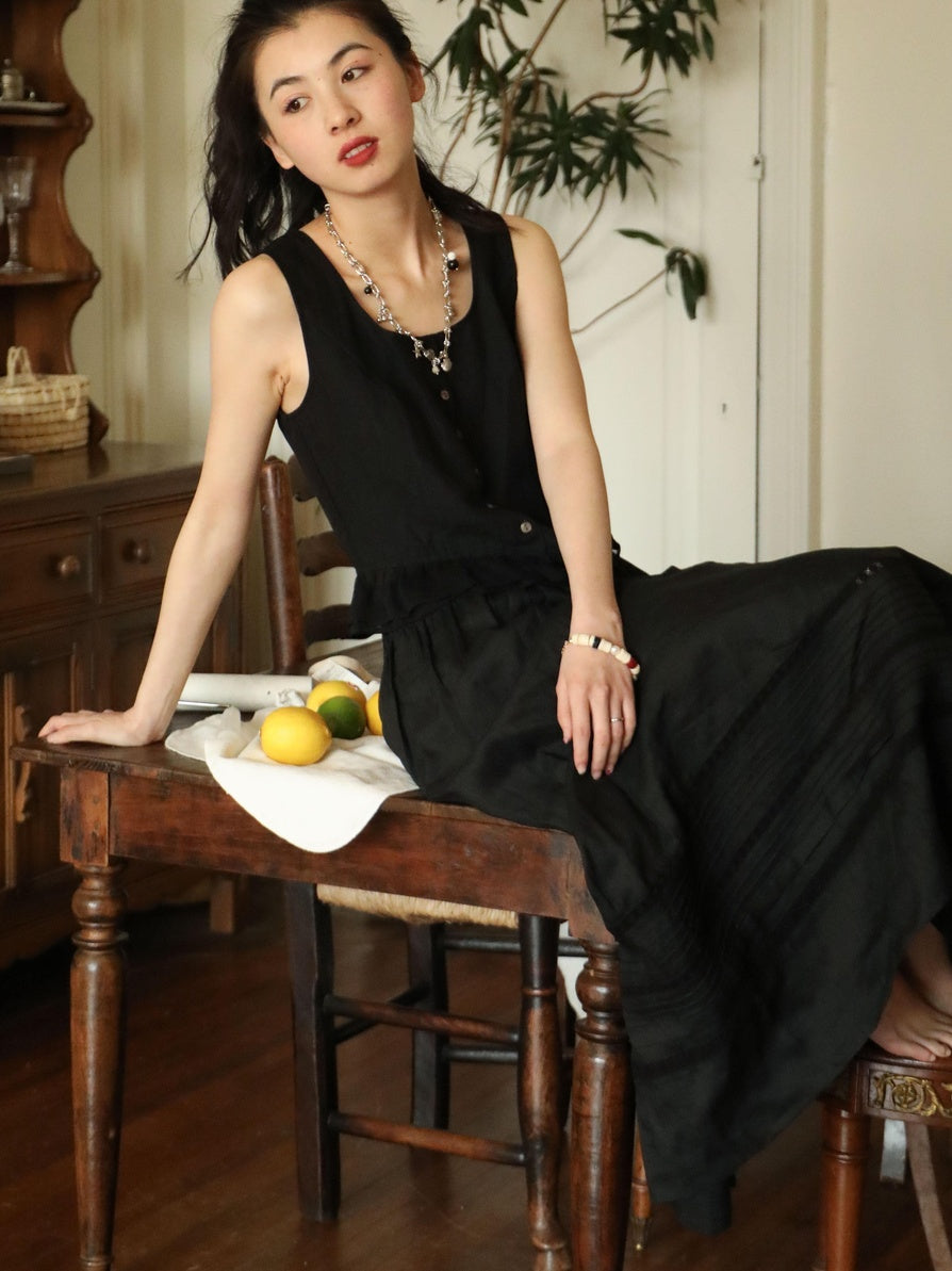 Miroment High Waist Tencel Ramie Bubble Loose Fit Zipper Casual Women Midi Skirt