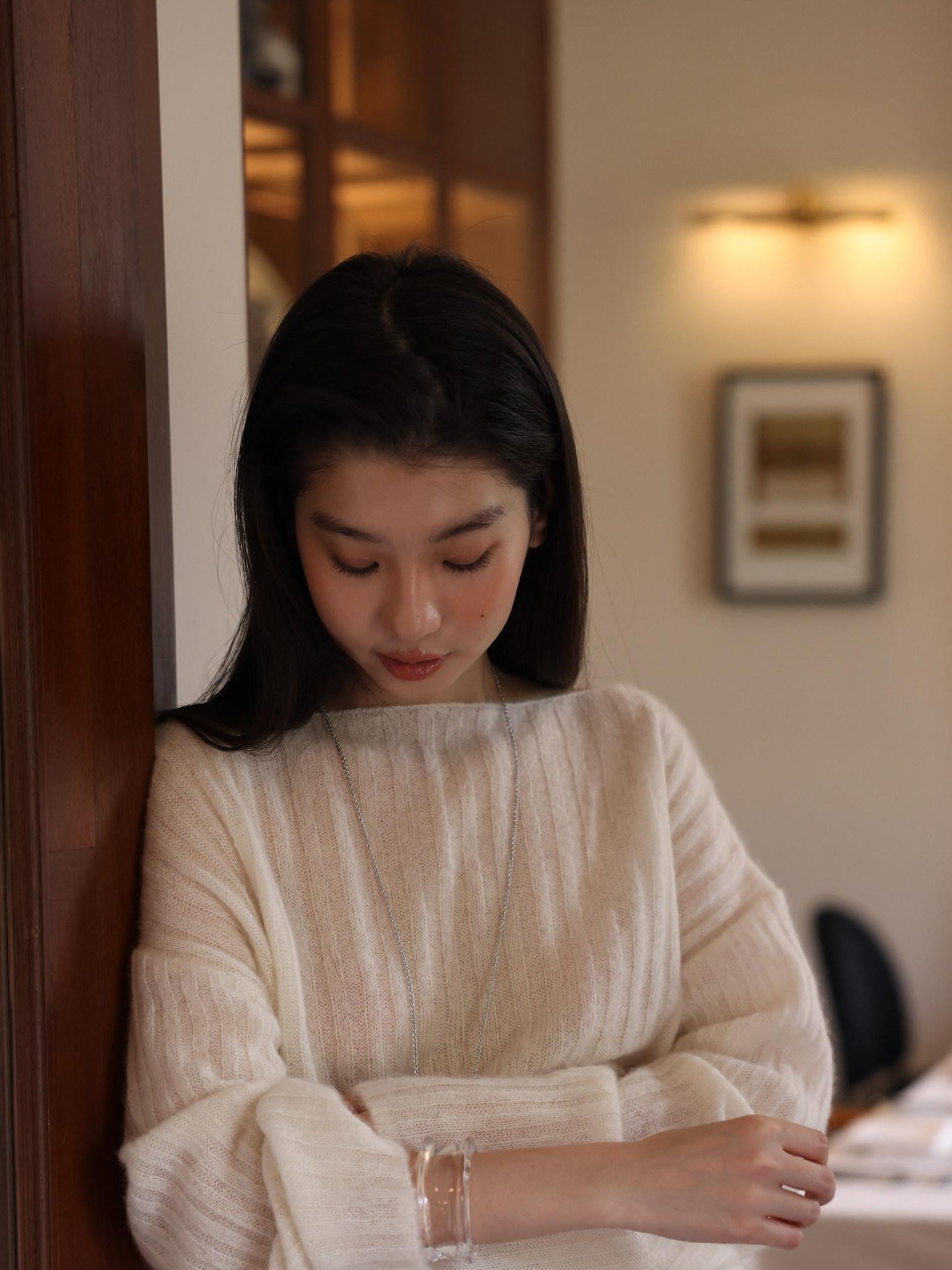 Miroment Ultra Soft Cashmere Office Loose Openwork Round Neck Women Knit Sweater