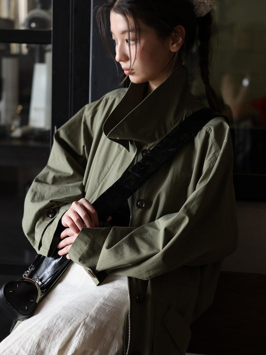 Miroment Lightweight Cotton Lyocell Loose Stand Collar Midlength Women Long Trench Coat