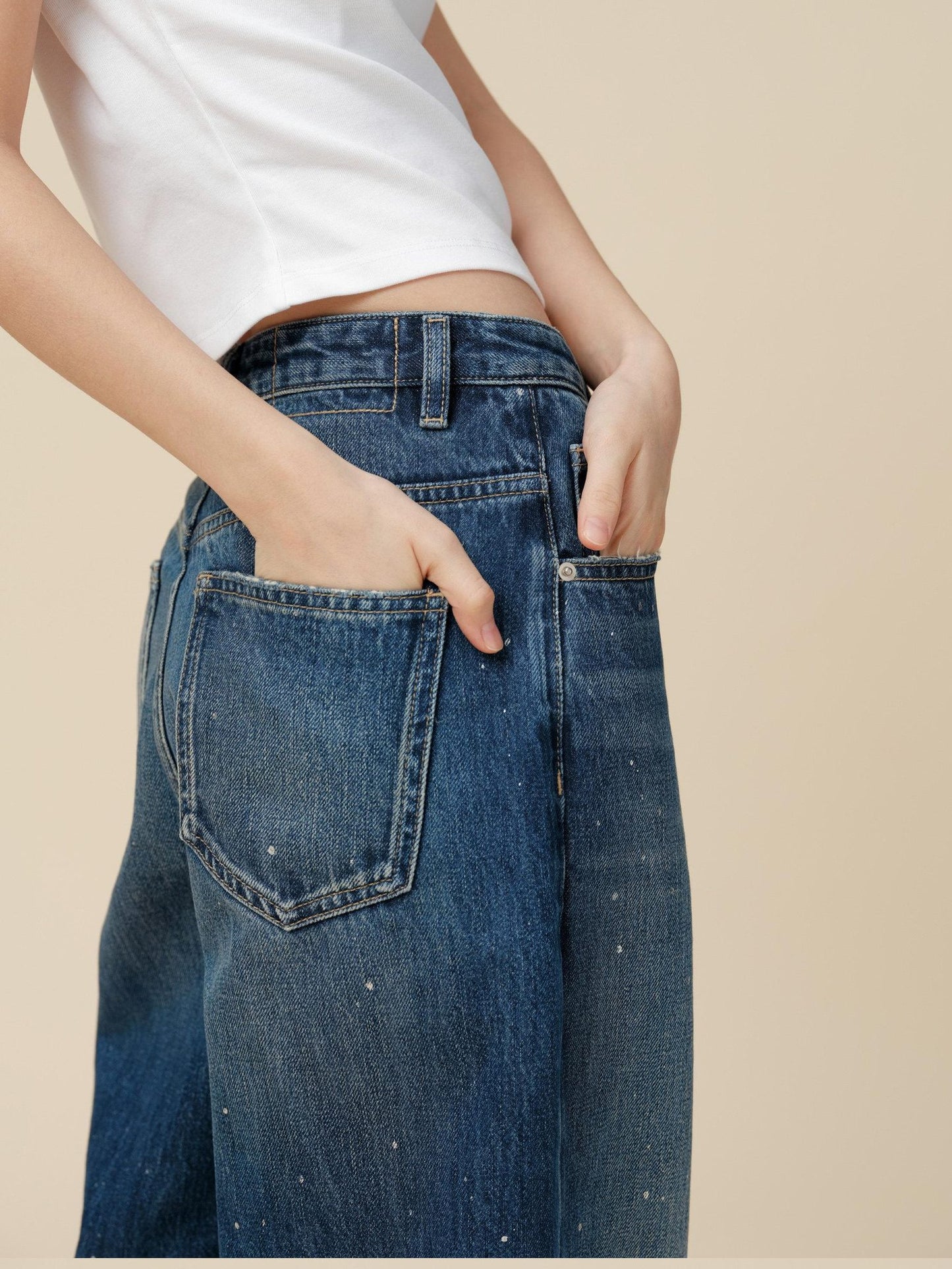 Miroment Washed Rebel Straight Natural Waist Women Button Fly No Stretch Denim Jeans