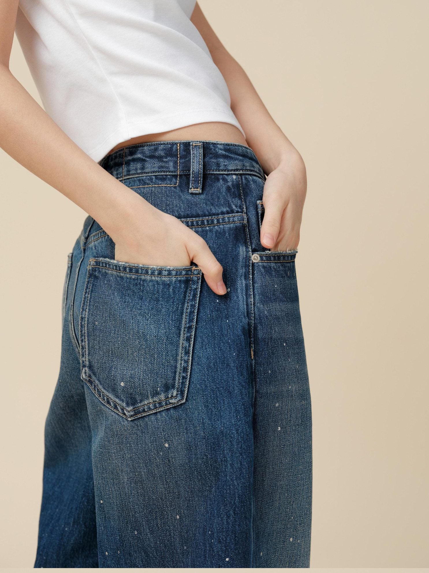 Miroment Washed Rebel Straight Natural Waist Women Button Fly No Stretch Denim Jeans