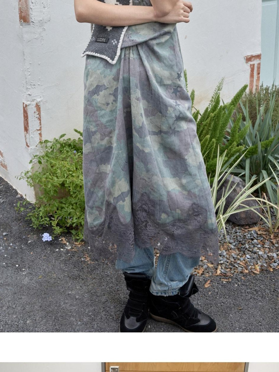 1JINN STUDIO Lyocell Linen Printed V-neck Strappy O Shape Casual Women Camo Maxi Dresses