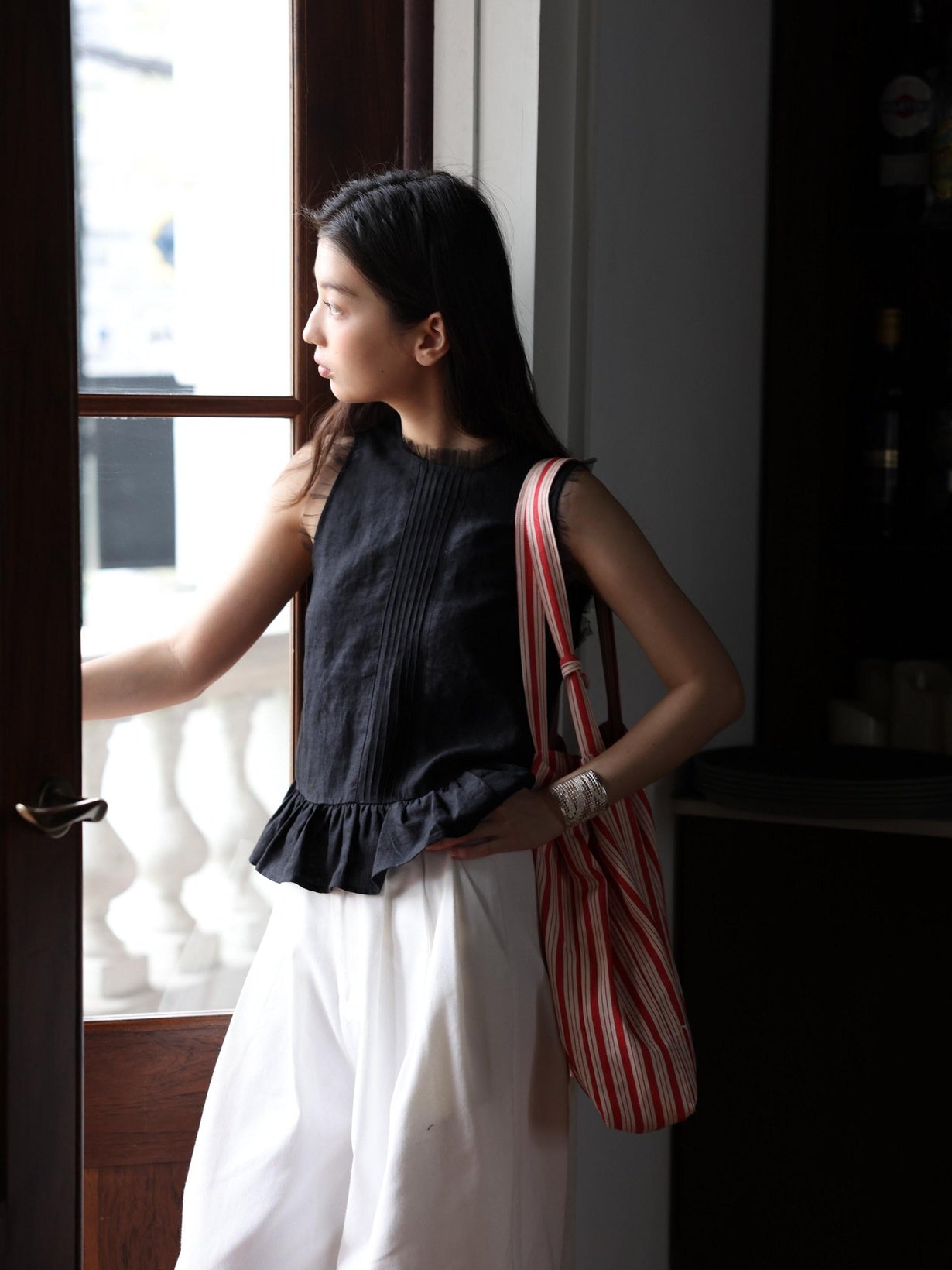Miroment Contrast Color Mini Square Single Shoulder Cotton Canvas Tote Bag