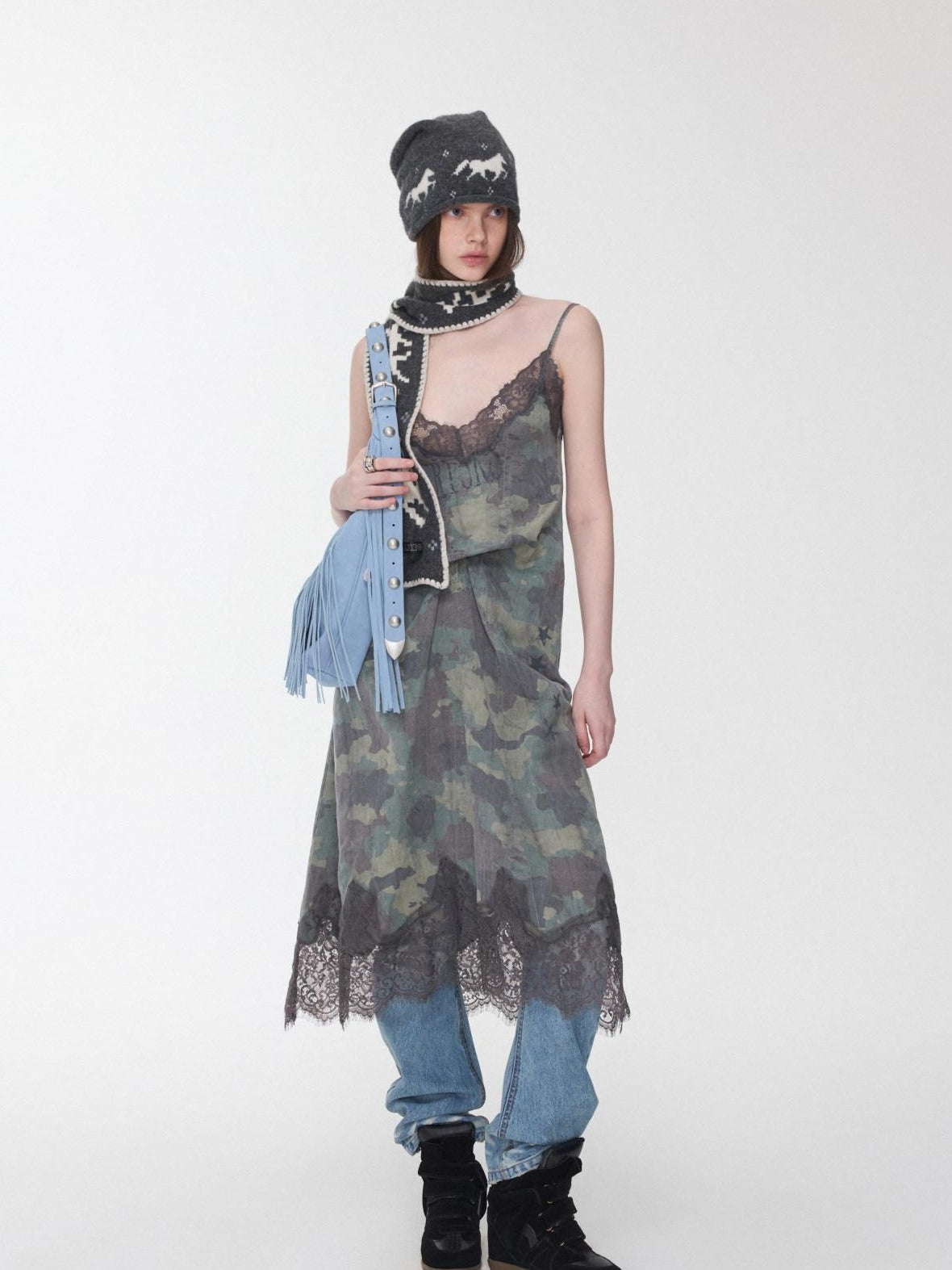 1JINN STUDIO Lyocell Linen Printed V-neck Strappy O Shape Casual Women Camo Maxi Dresses