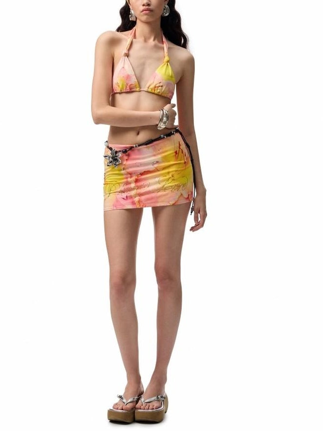 1JINN STUDIO Floral Print Two Piece Removable Chest Pad Casual For Women Top & Shorts Sets