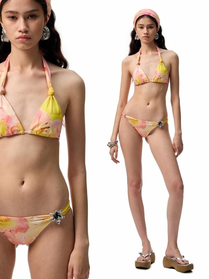 1JINN STUDIO Floral Print Two Piece Removable Chest Pad Casual For Women Top & Shorts Sets