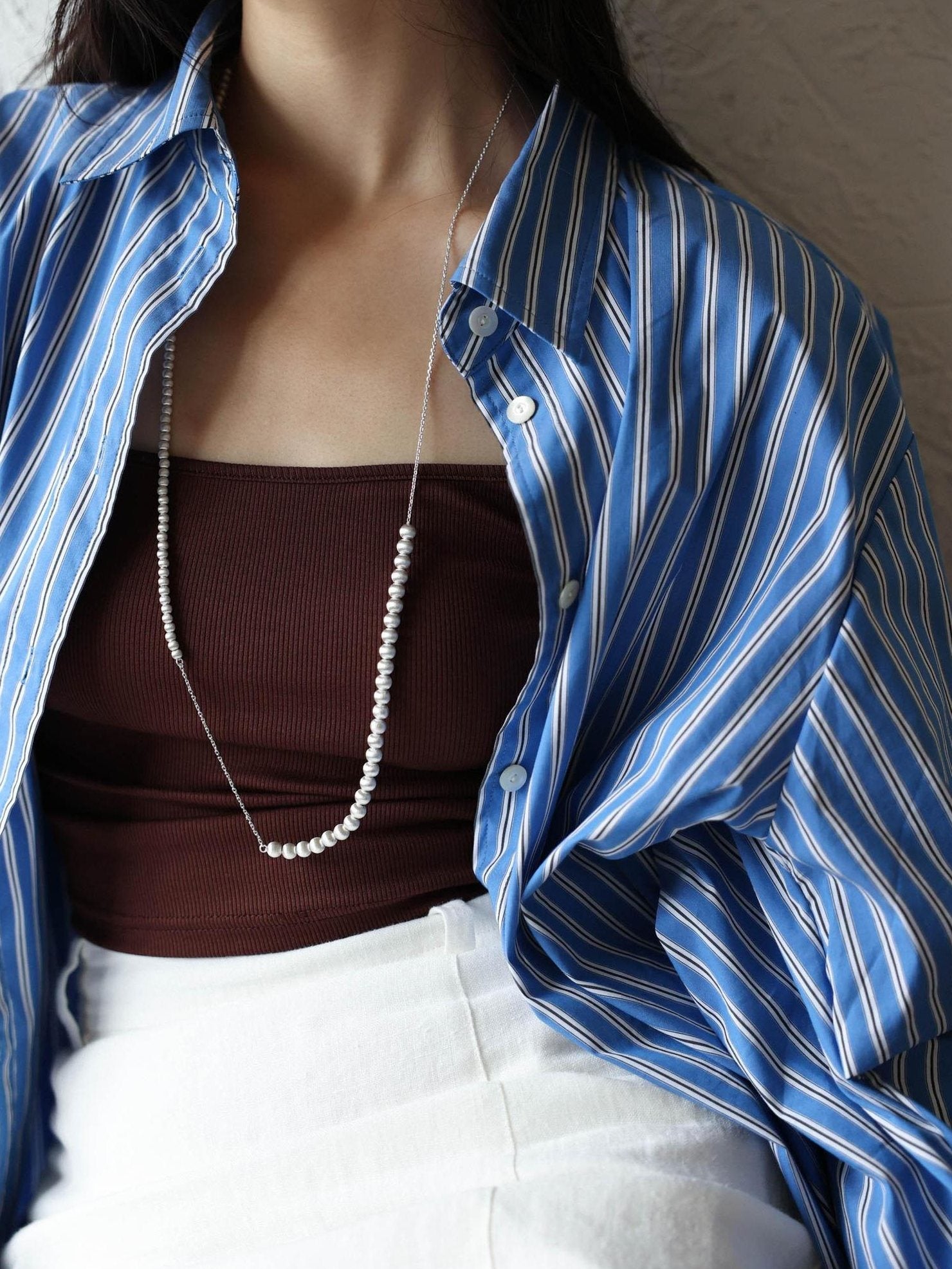 Miroment Soft Cotton Casual Loose Drop Shoulder Long Sleeve Women Durable Striped Shirt