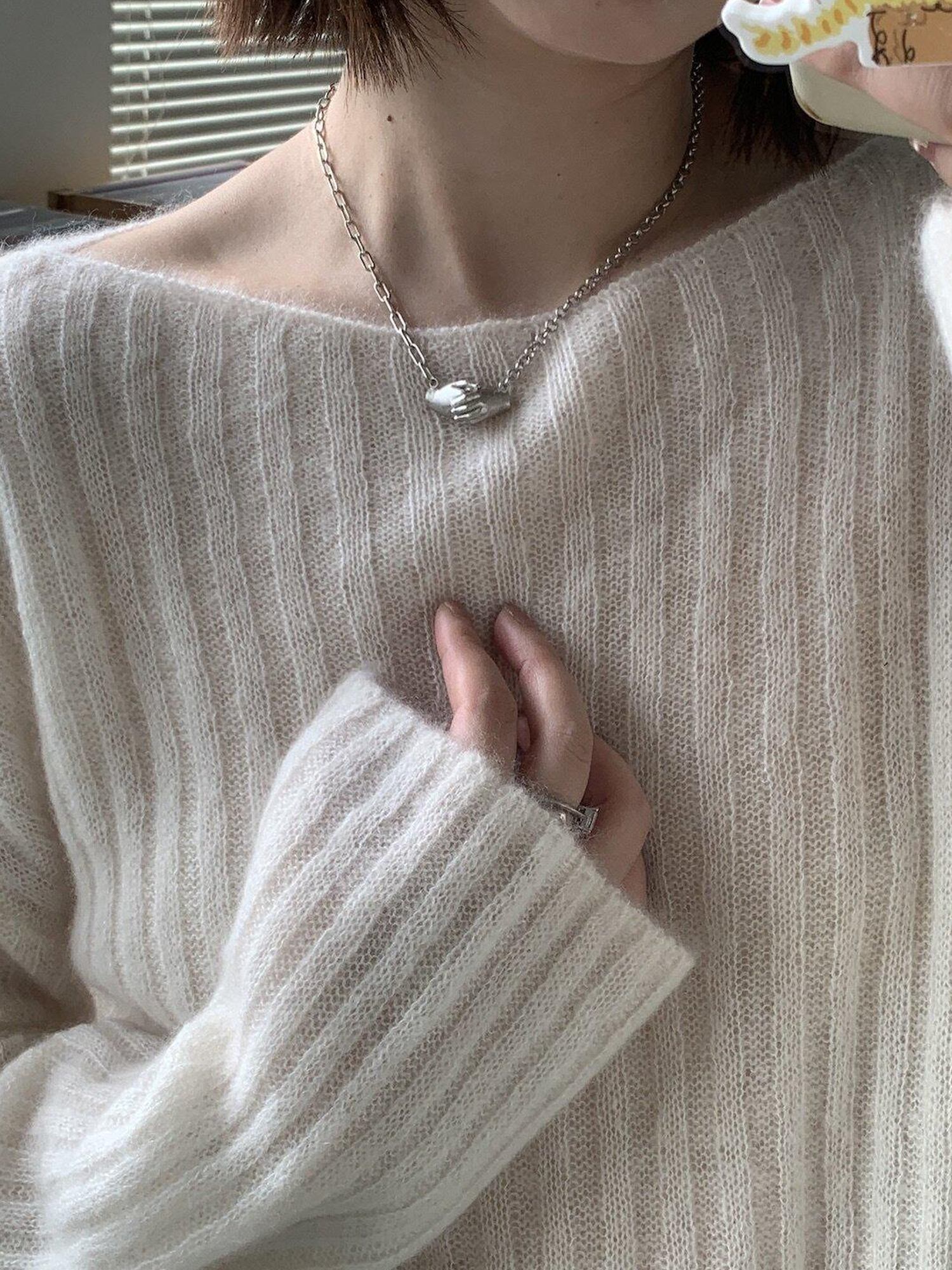 Miroment Ultra Soft Cashmere Office Loose Openwork Round Neck Women Knit Sweater