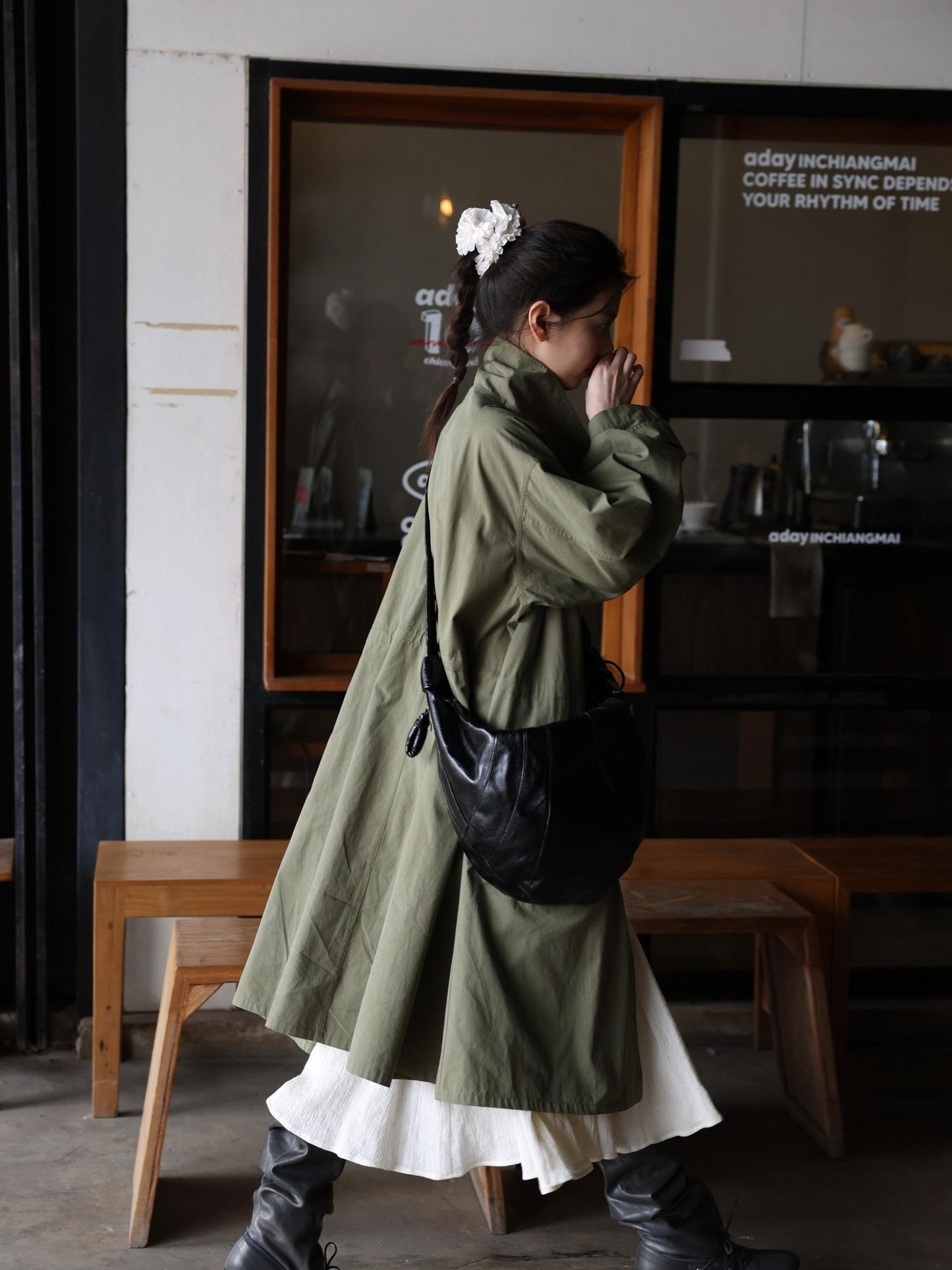 Miroment Lightweight Cotton Lyocell Loose Stand Collar Midlength Women Long Trench Coat