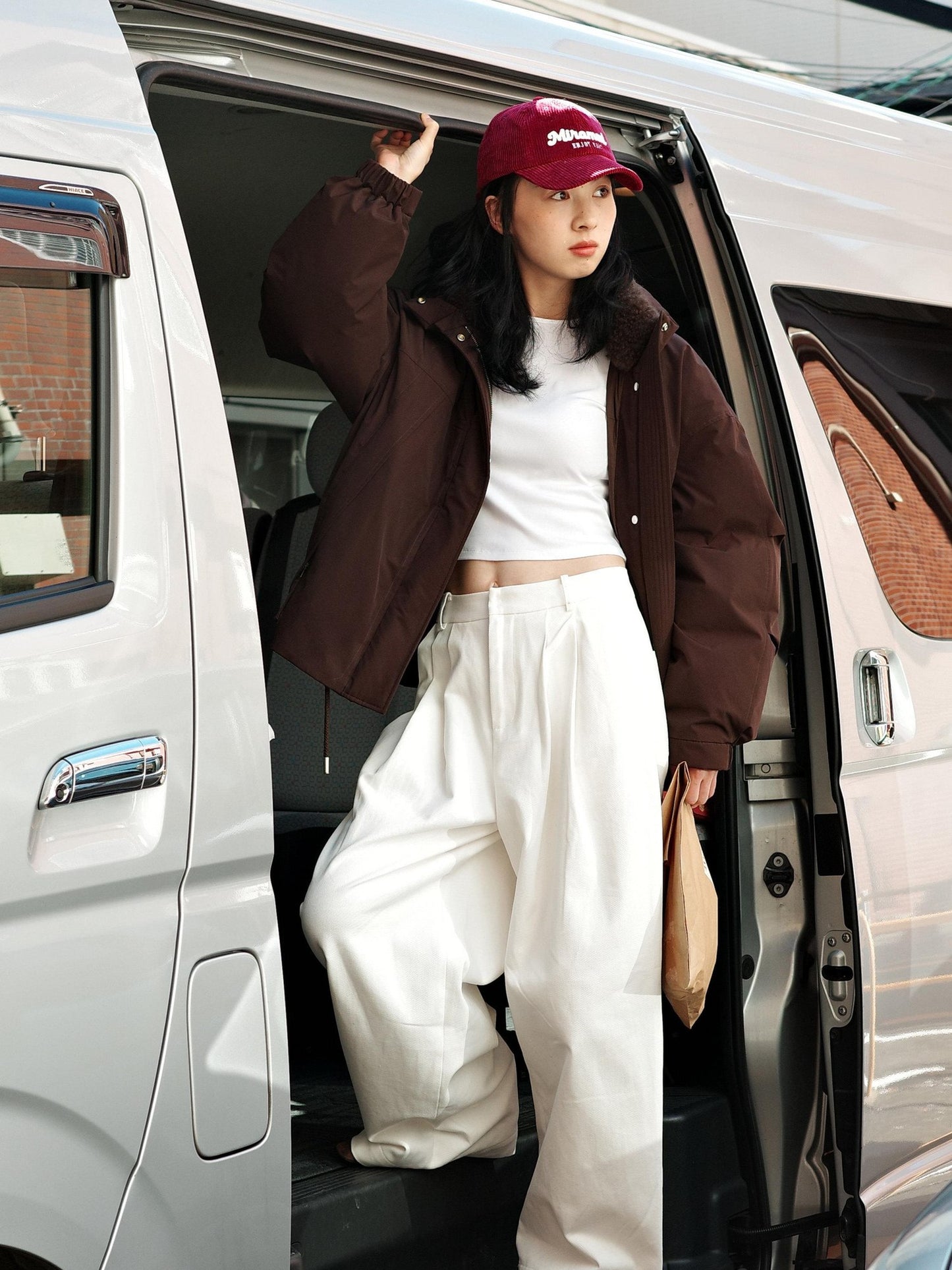 Miroment High Waist Straight Leg Regular And Long Versatile White Angora Red Casual Pants
