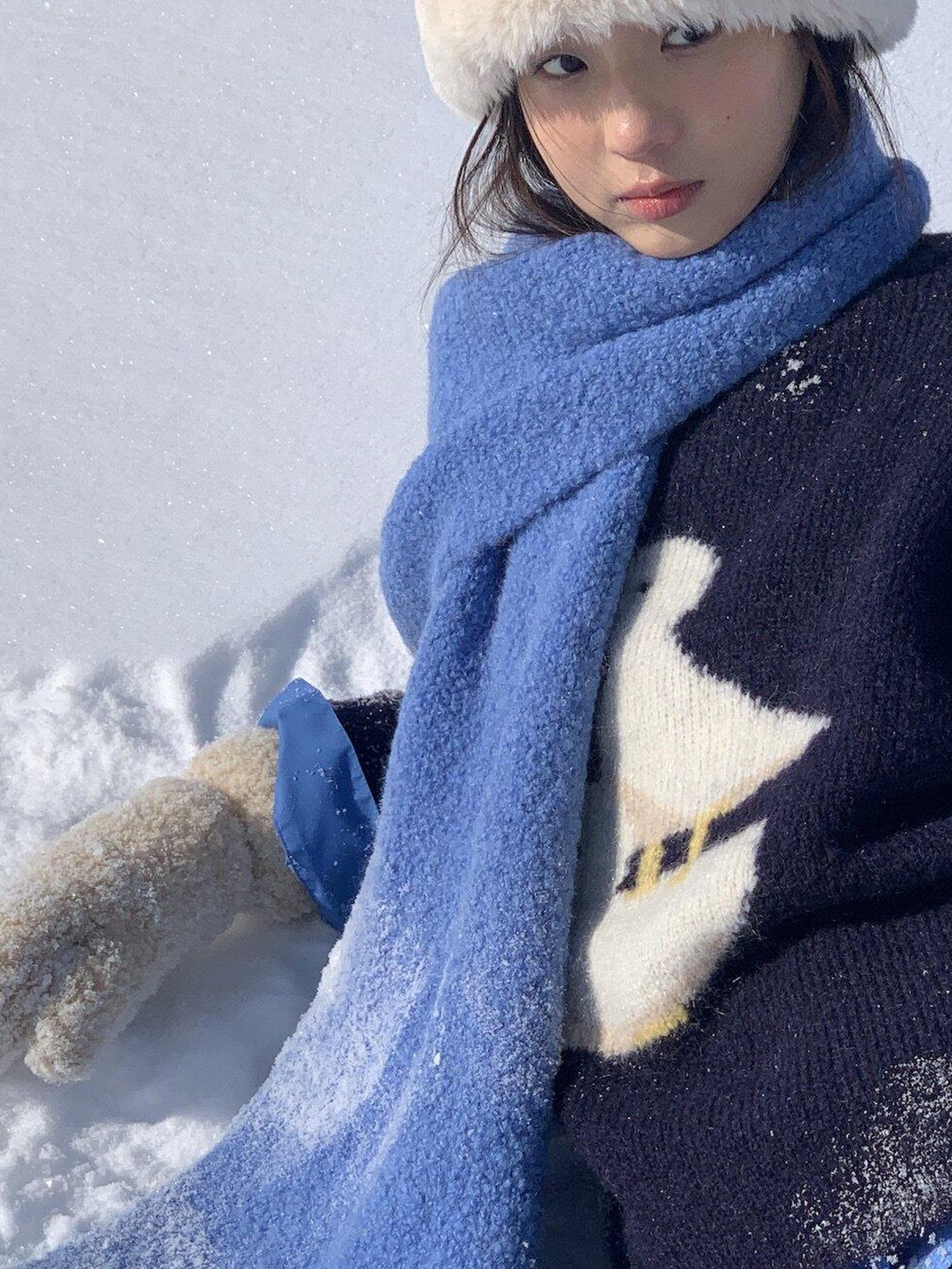 Miroment Soft Pure Wool Matching Gloves Set Classic Knit Unisex Scarves