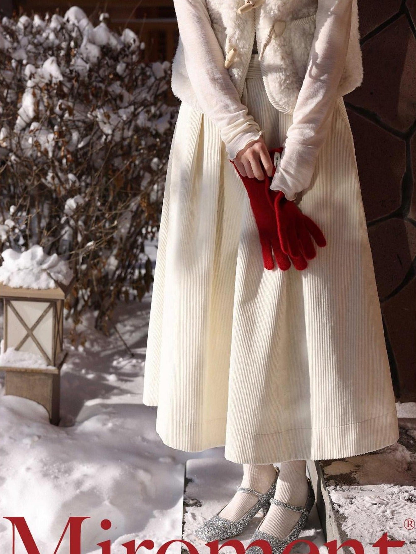 Miroment Lightweight 100% Cotton High Waist Flared Button Pleated Women Midi Skirt