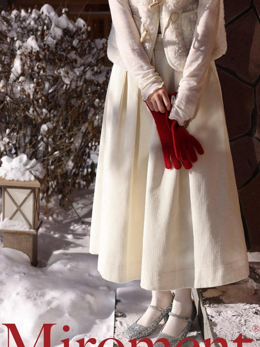 Miroment Lightweight 100% Cotton High Waist Flared Button Pleated Women Midi Skirt