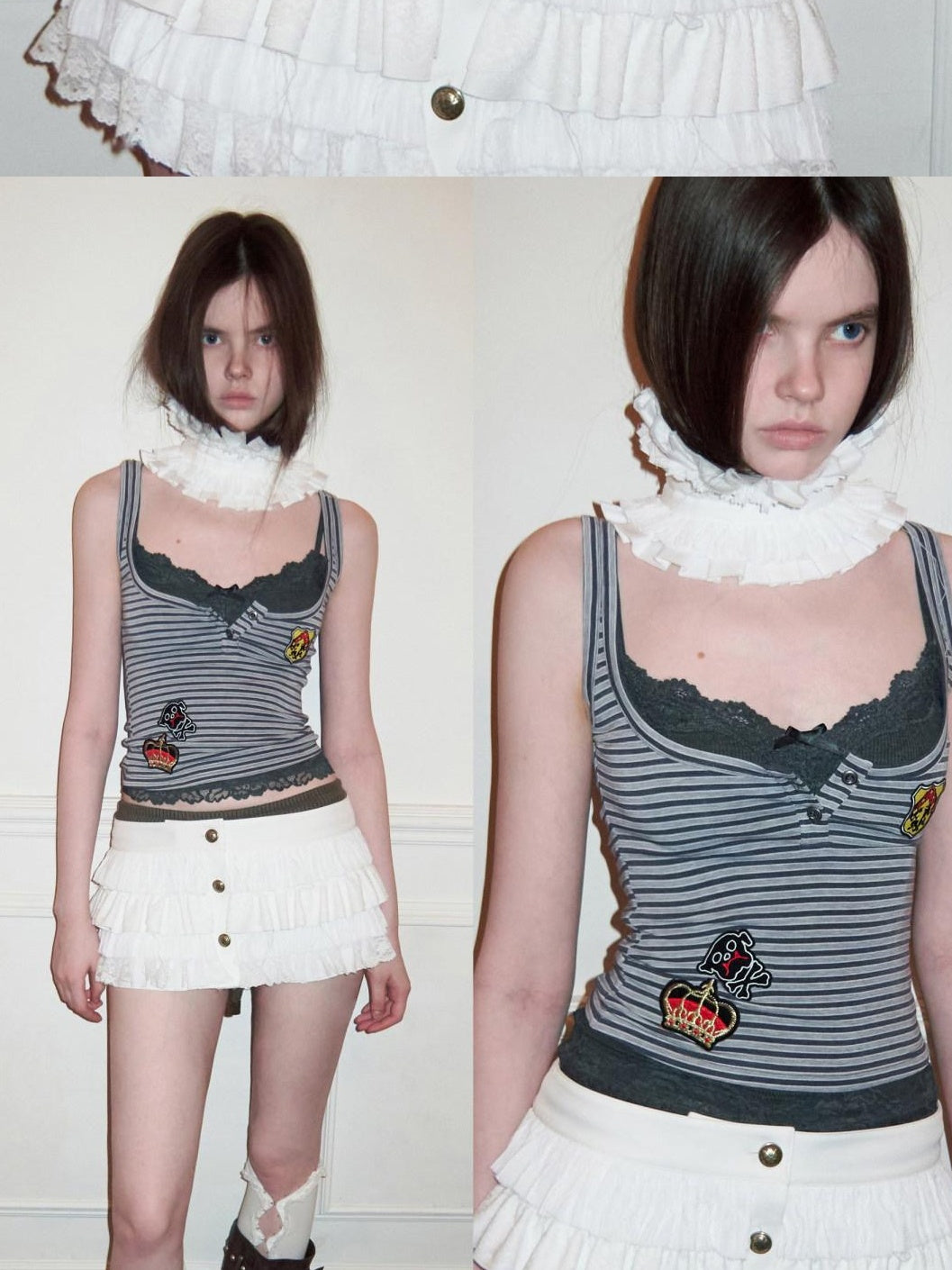 Lace Camisole U Neck Slim Fit Button Short Logo Layering Women Sweaters