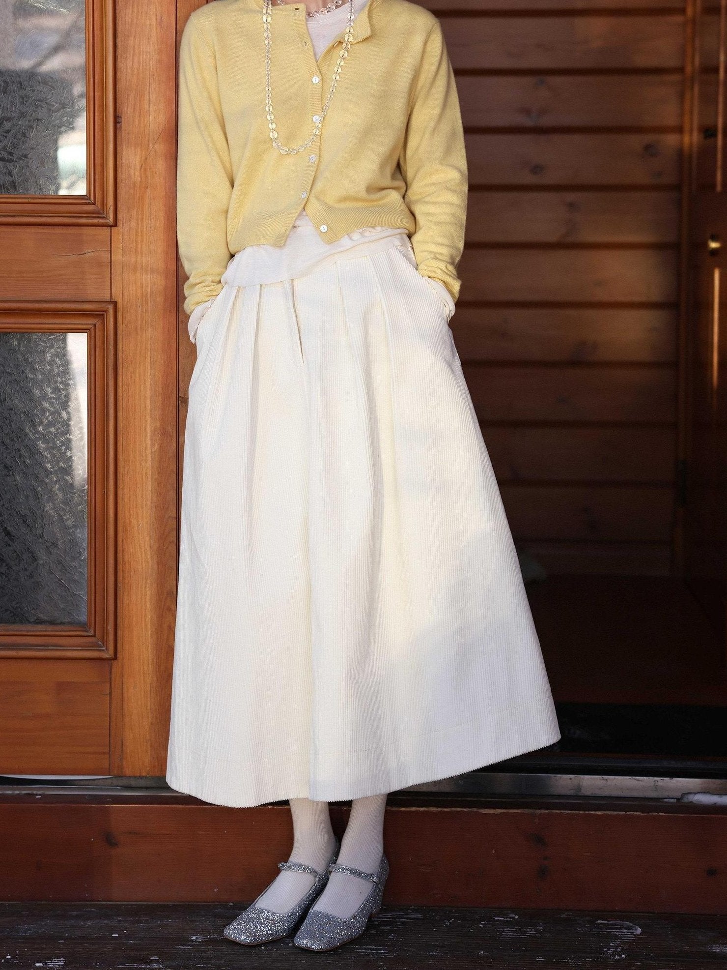 Miroment Lightweight 100% Cotton High Waist Flared Button Pleated Women Midi Skirt