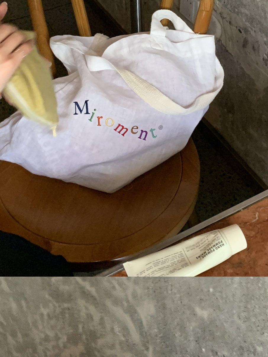 Miroment Colorblock Linen Small Square Shoulder Lightweight Casual Canvas Tote Bag