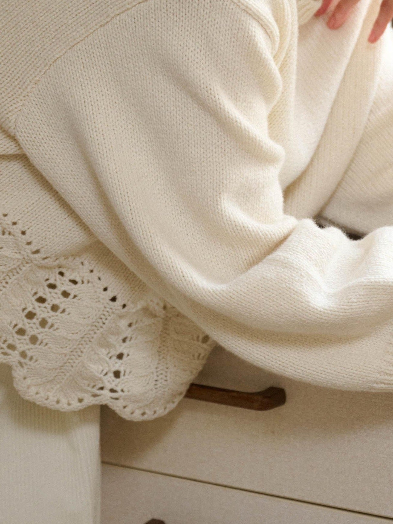 Miroment Thick Wool Rich Cute Loose Ruffle Edge Women Leaf Pullover Knit Sweater