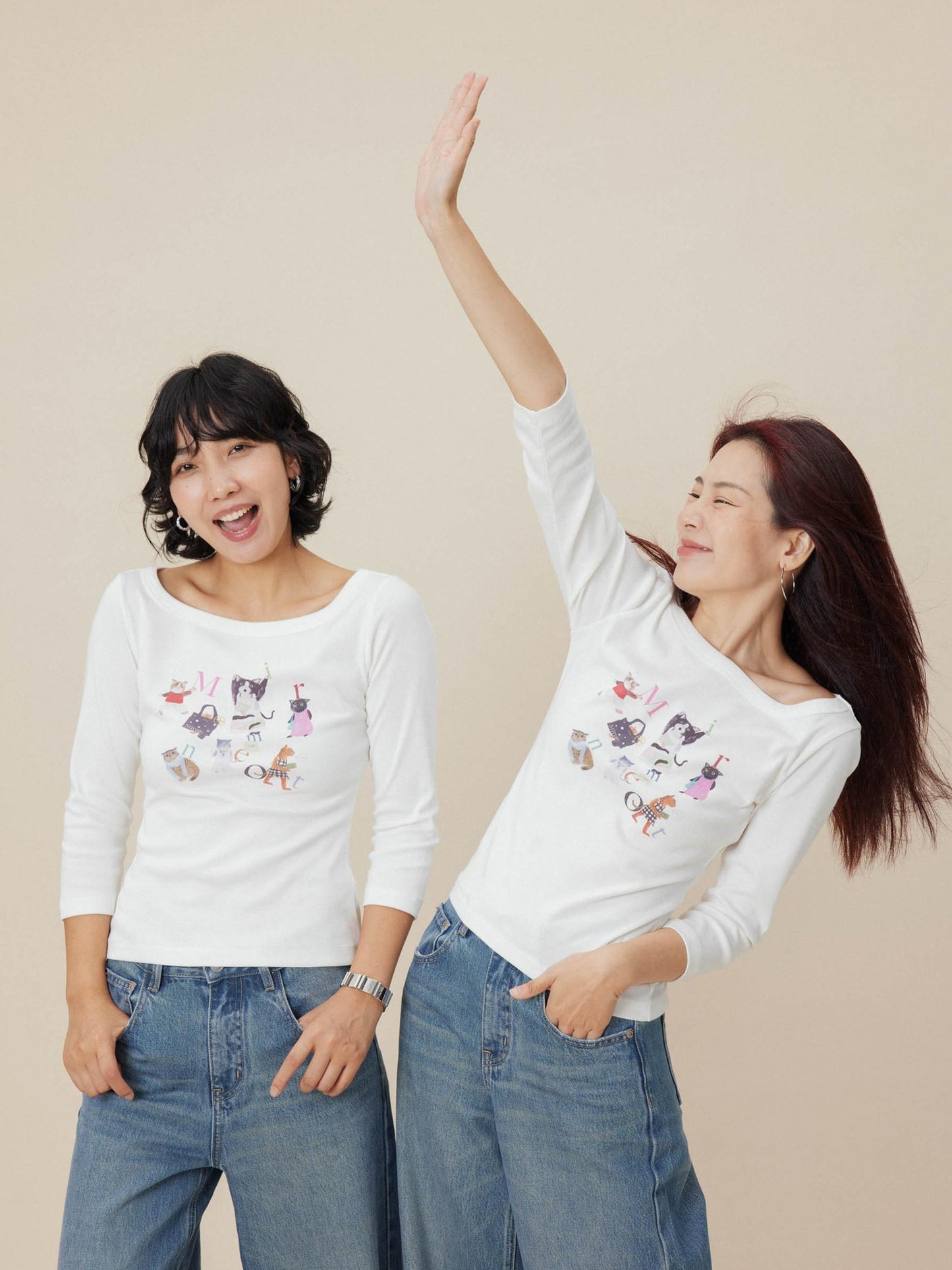 Miroment Elegant Printed Fitted Waist Bardot Neck Women Cotton Blend Pullover T-Shirt