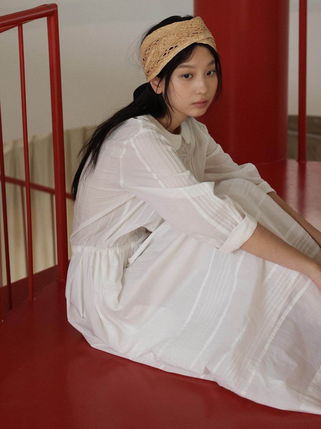 Miroment 100% Cotton Artistic Patchwork Doll Collar Mid Sleeve Low Waist Maxi Dresses
