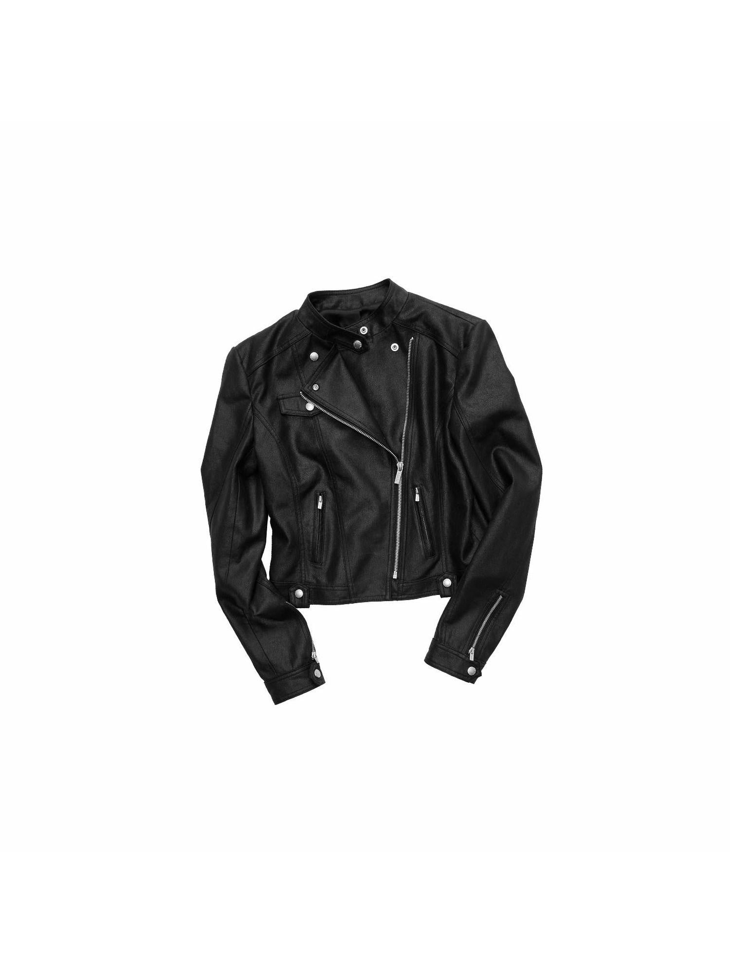 1JINN STUDIO Slim Pu Faux Leather Cropped Zipper Casual Women Washed Colors Leather Jackets