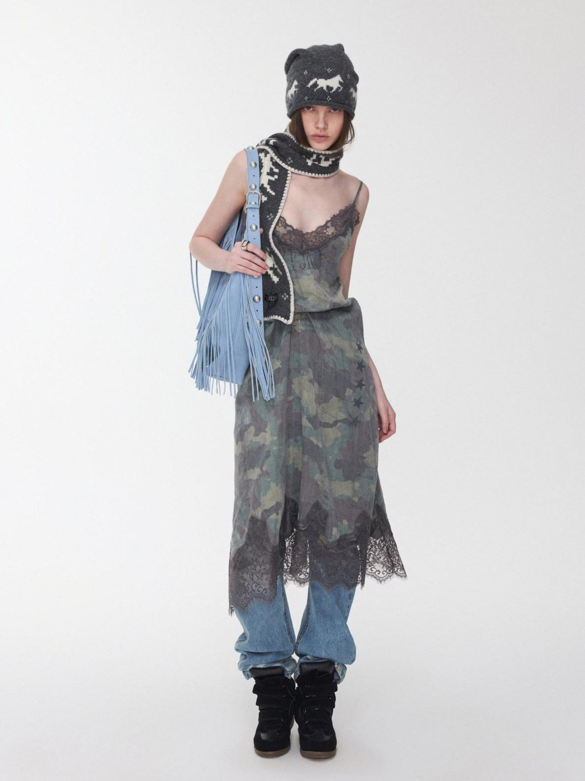 1JINN STUDIO Lyocell Linen Printed V-neck Strappy O Shape Casual Women Camo Maxi Dresses