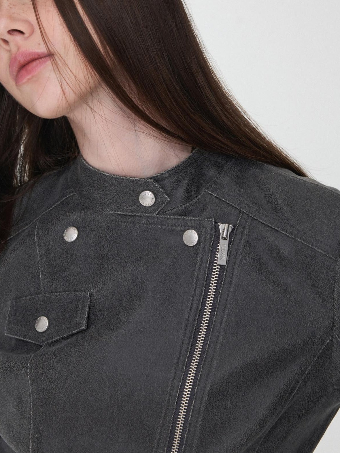 1JINN STUDIO Slim Pu Faux Leather Cropped Zipper Casual Women Washed Colors Leather Jackets