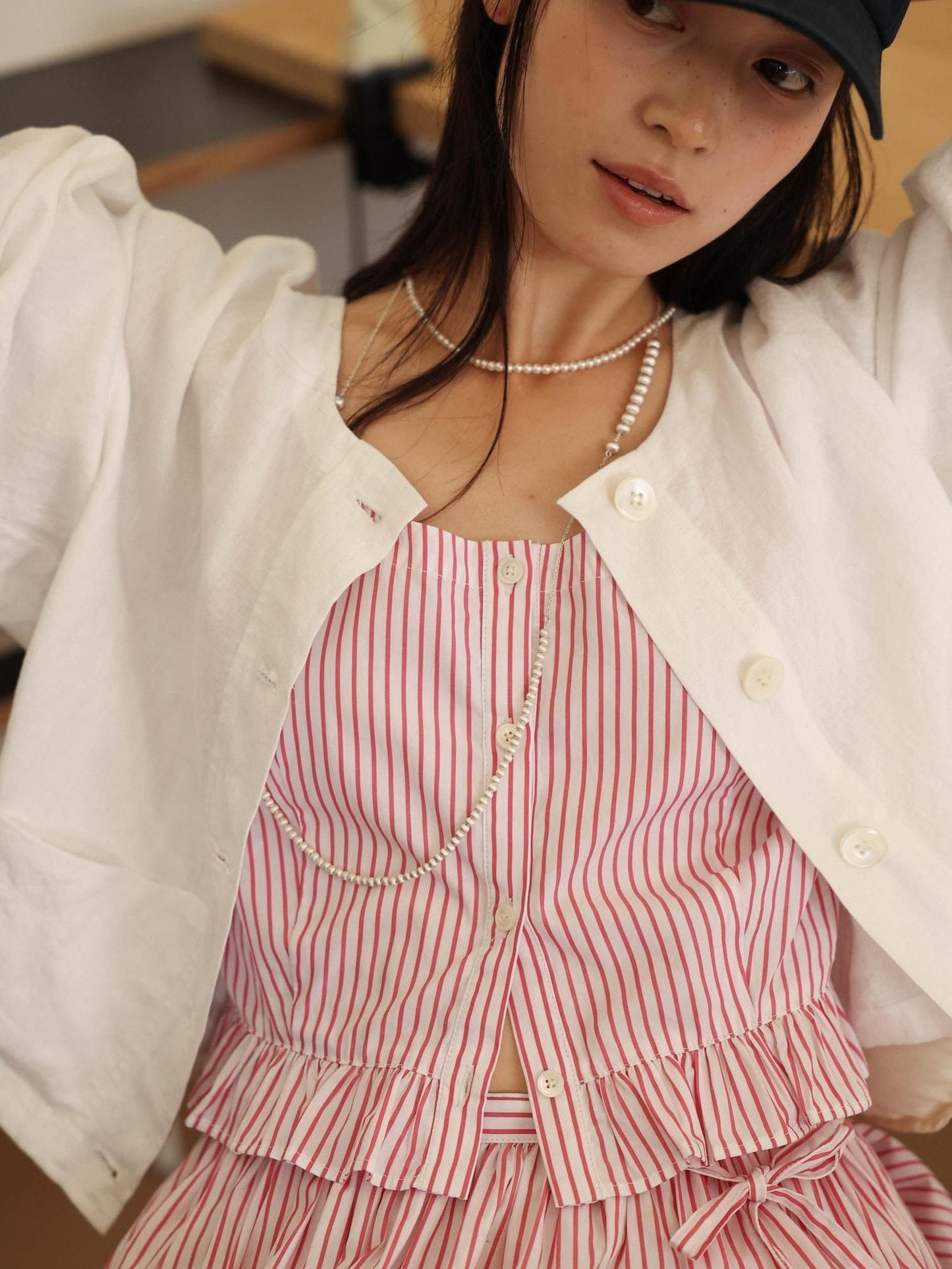 Miroment Breathable Cooling Pure Hemp Button Front Cute Loose Fit Women Cropped Top