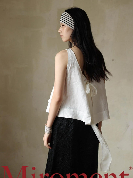 Miroment Linen Embroidered Jacquard Twist Loose H Silhouette Sleeveless Women Knit Sweater