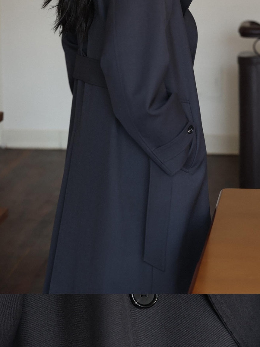 Miroment Elegant Wool Blend Double Breasted Tailored Midi Women Cream Long Trench Coat