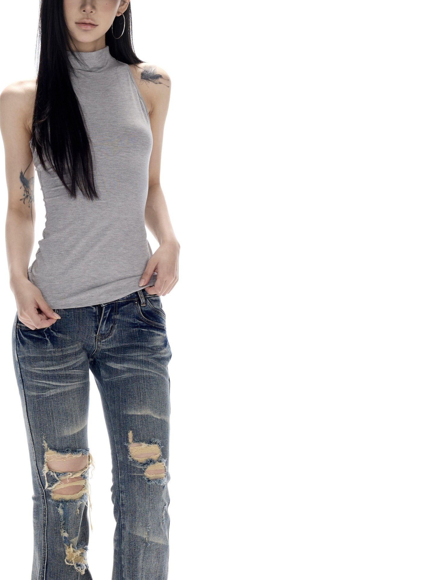 CrushOnit Backless Slim Fit Cotton Half High Neck Racerback Women High Stretch Tank Tops